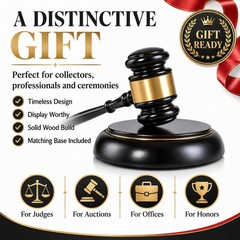 Wooden Auction Gavel Set with Matching Base, Court Office Ceremony Gift Decor
