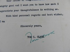 “Supreme Court Justice” Tom C Clark Signed TLS Dated 1945 COA