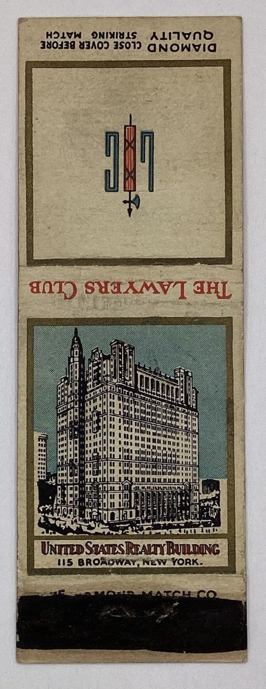 1930’s The Lawyers Club DQ Matchbook Cover New York City