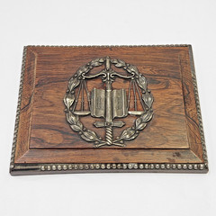 Reclaimed Antique LEX Judge Legal Law Justice Scales Box Lid Wood Silverplate