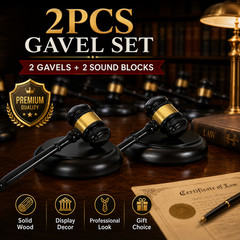 2PCS Judge Wood Gavel Mallet with Sound Block Base Auction Court Meeting Office