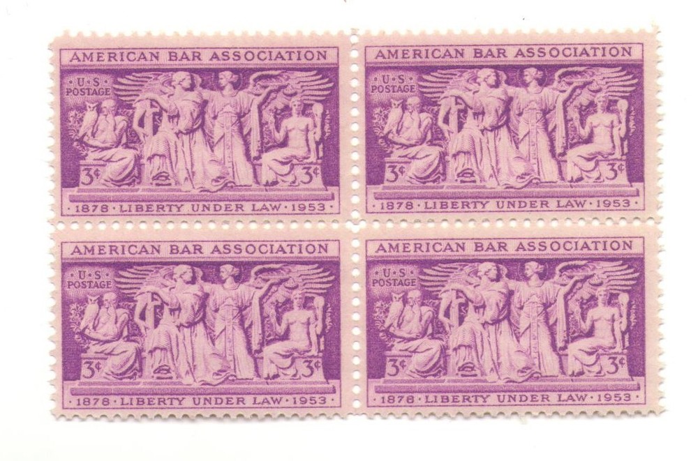 American Bar Association 70 Year Old Mint Vintage Stamp Block from 1953
