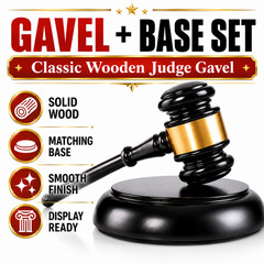 Black Wooden Auction Gavel Set Judge Hammer Sound Block Office Decor Gift Base