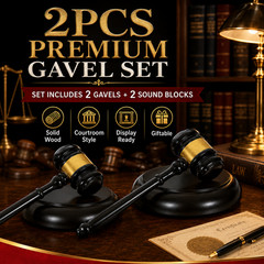 2PCS Judge Wood Gavel Mallet with Sound Block Base Auction Court Meeting Office