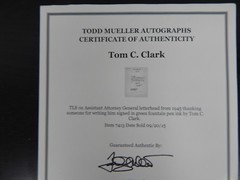“Supreme Court Justice” Tom C Clark Signed TLS Dated 1945 COA